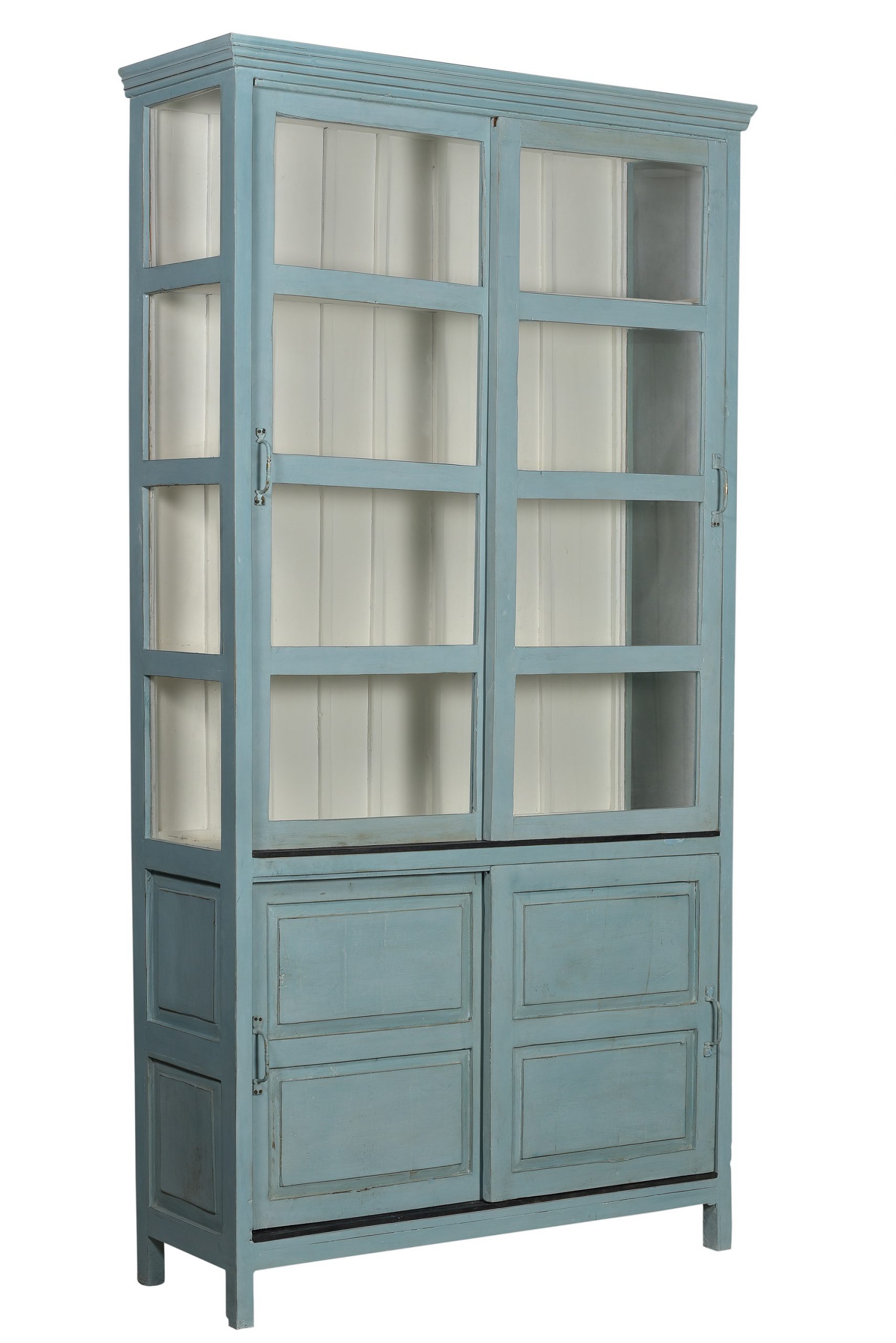 Grijsblauwe vitrinekast met schuifdeuren, glas, onder gesloten Nr. 15B 0 kopen • Kast van Klaas